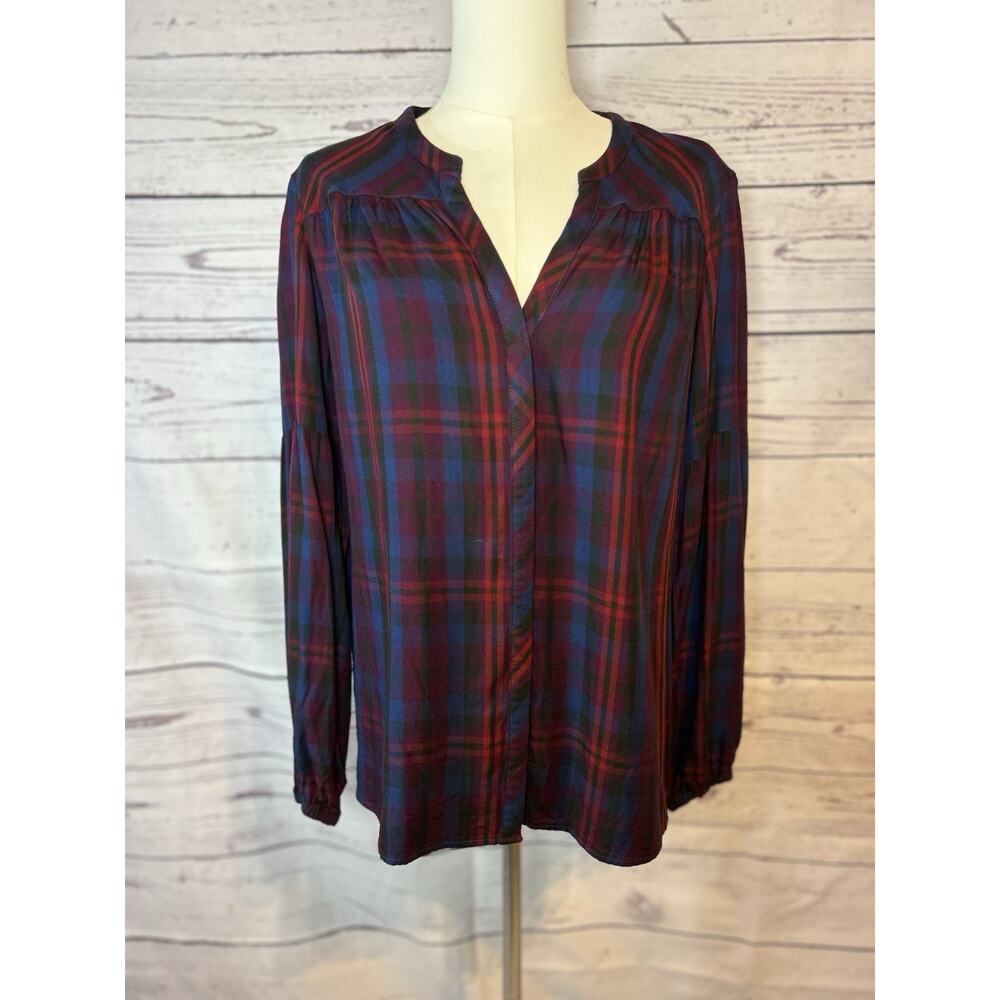 Cabi Red Plaid Rayon Blouse - Women's Regular Size S - Picture 1 of 8